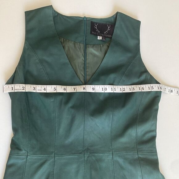 Bod & Christensen Dark Forest Green Leather Anya Mini Dress Size 6 - Picture 8 of 14